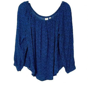 Gap Black with Blue Hearts Smock Peasant Off Shoulder Blouse Top